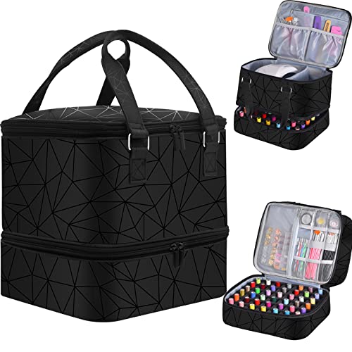 FCQQYWZ Nail Polish Organizer Case - Holds 42+ Bottles (15ml/0.5 fl.oz) and 1 Nail Lamp, Upgraded Double-layer Nail Polish Carrying Case Nail Storage Bag with Handles (Black) - color: Black-42Bottles