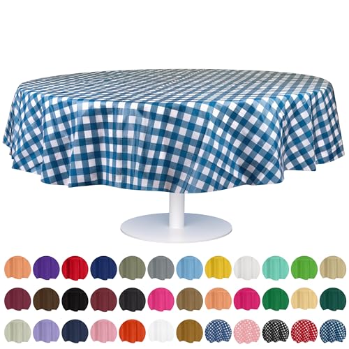 Plastic Table Cloth Disposable 12 Pack 84" Round Gingham | Plastic table covers, durable disposable tablecloths, fade and tear-resistent table cover for party, event - color: Blue Gingham Checkered, size: 84in. Round
