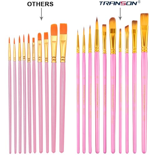 Transon 20pcs Bulk Artist Paint Brush Set for Acrylic Watercolor Gouache Hobby Craft Face Painting Pink - color: Pink