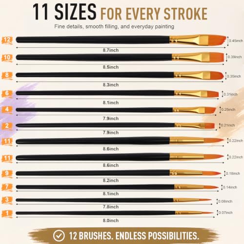Bonison Watercolor Brushes, 12 Pcs Artist Paint Brushes Kit Multi-Size