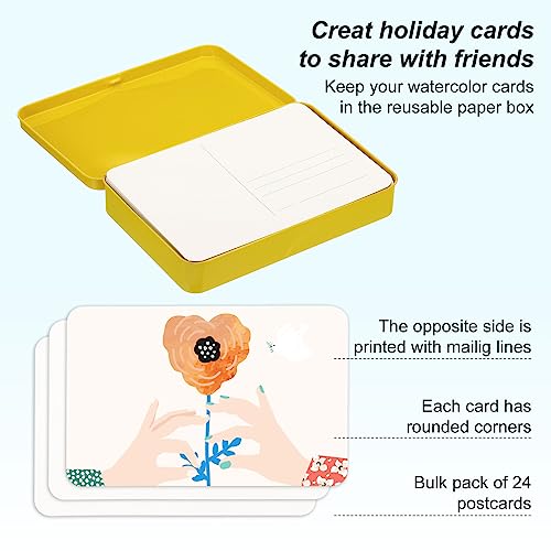 PATIKIL 24 Sheets Watercolor Postcards, 4x6 Blank Watercolor Paper Post Cards 140lb/300gsm Journal 100% Cotton Paper Bulk for Mailing Paint DIY Art Invitations Greeting, Yellow - Rough - color: Yellow