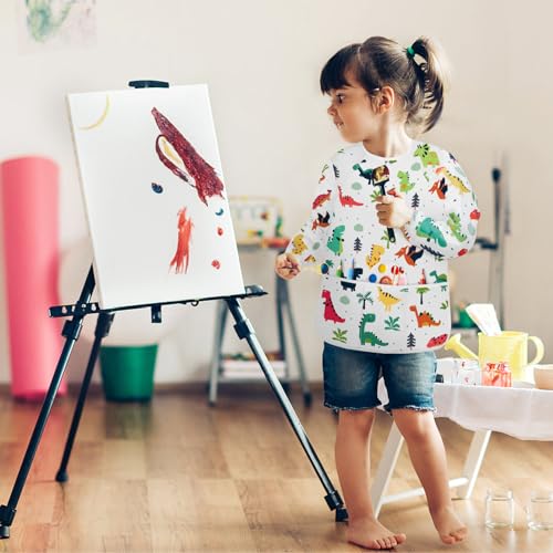 Smocks for Kids, Toddler Art Smock Artist Painting Aprons Waterproof Long Sleeve with 3 Pockets for Age 2-6 Years, Large