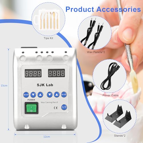 Dental Electric Waxer - SJK Wax Carving Pencil for Model Sculpting with Double Pens & 6 Wax Tips Dental Lab Equipment Wax Tools
