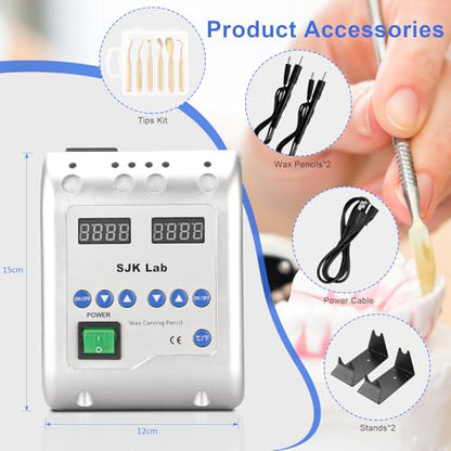 Dental Electric Waxer - SJK Wax Carving Pencil for Model Sculpting with Double Pens & 6 Wax Tips Dental Lab Equipment Wax Tools