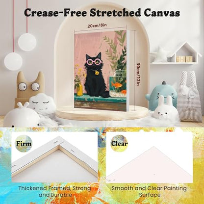4 Pack Cat Paint by Numbers for Adults with Framed Canvas - Wooden Easel - color: BKH2309+BKH2310+BKH2311+BKH2312