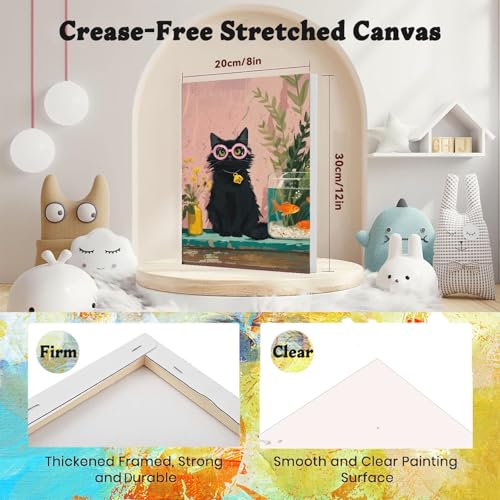 4 Pack Cat Paint by Numbers for Adults with Framed Canvas - Wooden Easel - color: BKH2309+BKH2310+BKH2311+BKH2312
