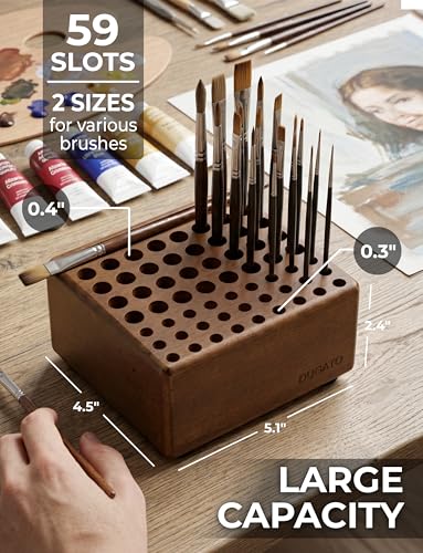 DUGATO Wooden Brush Holder, 59 Hole Desk Organizer with Rest Groove