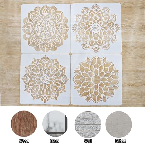 9Pcs Reusable Plastic 12 Inch Large Mandala Stencils for Painting - style: Mandala