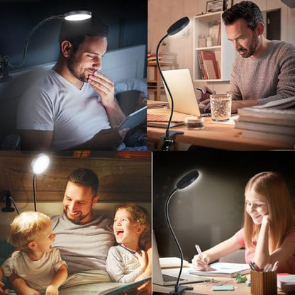 Desk Lamp, 8W 66 LED Reading Light for Bed,Eye Caring Metal Clip Lamp Black | 5 Color 10 Brightness Levels, Memory Function, Flexible Desk Lamp, USB Powered, Includes 5V/2A UL Adapter - color: Black
