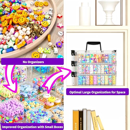 3-Tier Large Capacity Stackable Bead Organizer Box 90 Pcs, Portable Plastic Craft Storage Containers for Jewelry Making, Bracelets, DIY, Nail Art Charms - size: 3-Tier 90 Compartments