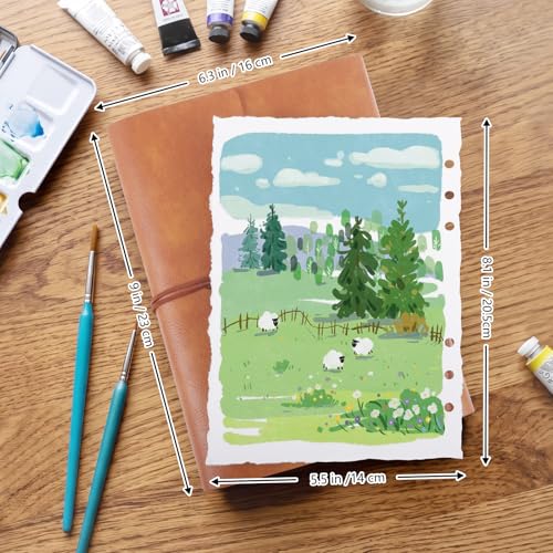 Watercolor Journal, 24 Sheets, 5.5 x 8.1 in, Khaki Leather Cover - color: Light Brown