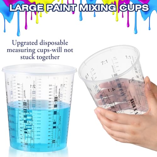 60 Pcs Paint Mixing Cups 64 oz Graduated Mixing Bucket with 12 Lids | Plastic Measuring Cups with Ratios, for Epoxy Resin, Liquids, Automotive Painting, Art, Crafts, Disposable or Reusable - size: 64 oz
