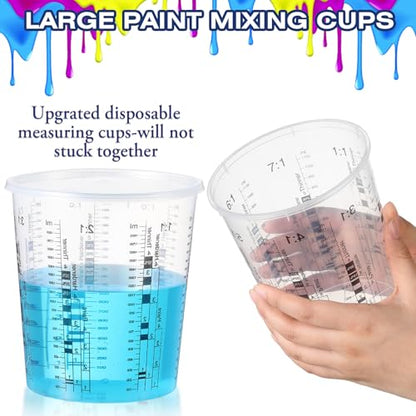 60 Pcs Paint Mixing Cups 64 oz Graduated Mixing Bucket with 12 Lids | Plastic Measuring Cups with Ratios, for Epoxy Resin, Liquids, Automotive Painting, Art, Crafts, Disposable or Reusable - size: 64 oz