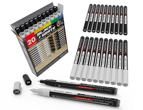 TOOLI-ART Black And White Acrylic Paint Markers Paint Pens Set For Rock Painting, Canvas, Mugs, Metal, Glass Paint, Fabric, Wood, DIY. Non Toxic, Quick Dry,Waterbas (EXTRA FINE) - style: EXTRA FINE