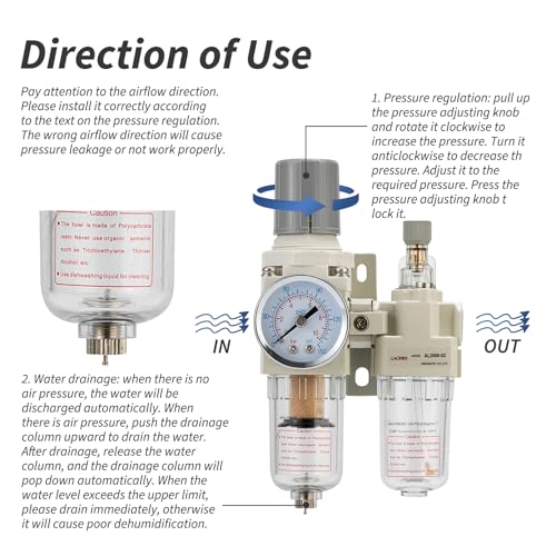 Air Pressure Regulator with Pressure Gauge(0-150PSI),Water Separator for Air Compressor Semi-Auto Drain 1/4 NPT Threaded Interface - size: 1/4 NPT, style: Semi-Auto Drain