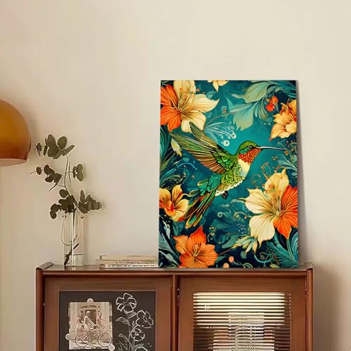 Reivworl Hummingbird Paint by Numbers Kit for Adults Beginner 16×20 inch | Hummingbird Paint by Number Kits 16×20 inch, Crafts on Canvas with Gifts. - color: 16-Hummingbird