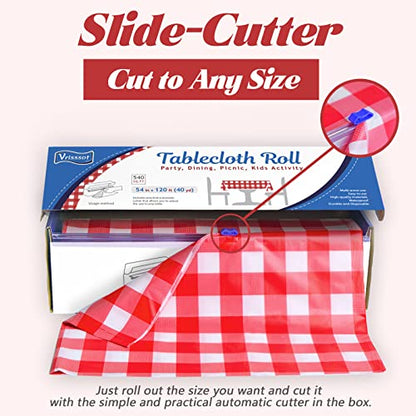 Plastic Table Cover Roll Disposable Red Checkered Tablecloth: 54in X 120ft Table Covers Plastic Table Cover Roll with Easy Slide Cutter Plastic Table Cloths for Parties Disposable - color: Red Checkered, size: 1440" x 54" (Rectangular)