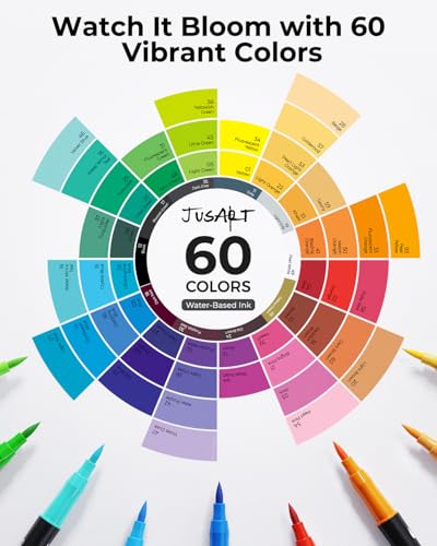 JusArt White Gel Pens + Water Based Coloring Markers 60 Colors