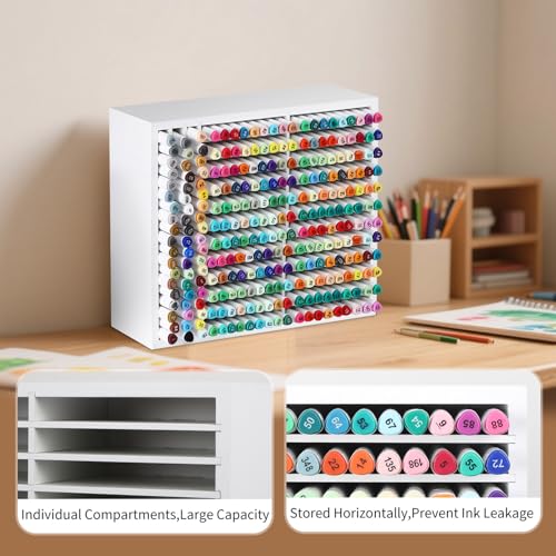 AUTOARK Wooden Marker Storage Organizer,White,AHK-066 | Holds 270 Markers,Pens,Pencils & Art Supplies,Vertical Space-Saving Desk Storage - size: 270 Markers