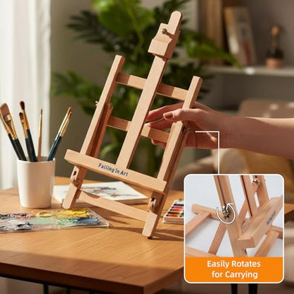 Kids Tabletop Easel Set, Portable Art Easel Painting Kits | 52 Pcs Wooden Easel for Painting Canvases, Including 12 Colors Acrylic Paints, 10 Paintbrushes and 4 Canvas Panels, Yellow - color: Yellow