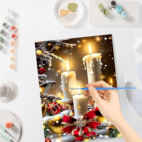 SENQAO Candles Paint by Numbers for Adults Beginners Framed, Christmas Adults' Paint-by-Number Kits, Adult Paint by Number Kits on Canvas, Acrylic Number Painting for Home Decor, 8x12inch - color: candles - 02
