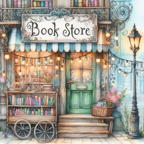 Yanfairy Book Store Diamond Art Painting Kits, Full Drill Diamond Dots Paintings for Adults Beginners, Book Lover Round 5D Paint with Diamonds Pictures Gem Art Painting Kits DIY Crafts Kits 14x14inch - color: book store 3