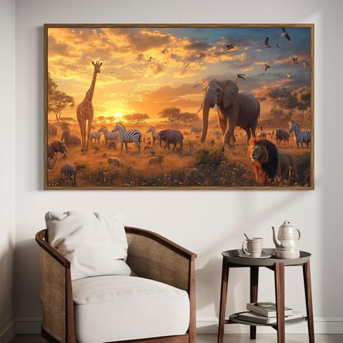 DDGEMART 5D Diamond Painting Kit for Adults, Full Drill African Safari Animals Lion Elephant Wildlife Art for Beginners, Large Horizontal 28x16 inch - color: Animals