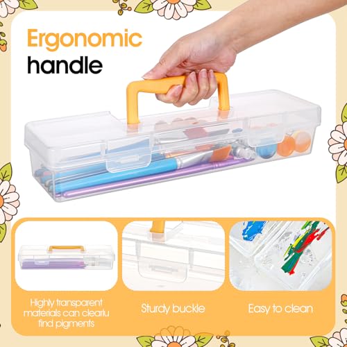 5 Pack Paint Brush Storage Box Portable 13 Inch Long Art Supply Case with Handle Clear Plastic Organizer for Drawing Tools Pencils and Craft Supplies