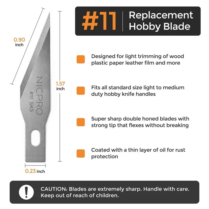 Nicpro 120 PCS #11 Hobby Blades Refill Set, SK-5 High Carbon Steel Utility Art Blades Replacement with Storage Case for Craft, Hobby, Scrapbooking,Cutting, Carving,Stencil - size: #11