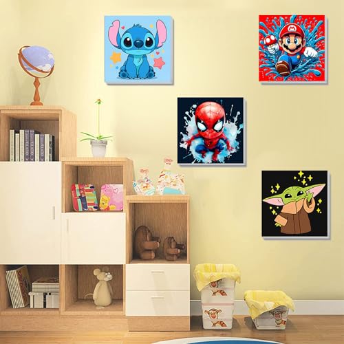 4 Pack Cartoon Paint by Numbers for Kids with Framed Canvas - Wooden Easel - color: BKH1254+BKH1255+BKH1256+BKH1257