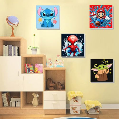 4 Pack Cartoon Paint by Numbers for Kids with Framed Canvas - Wooden Easel - color: BKH1254+BKH1255+BKH1256+BKH1257