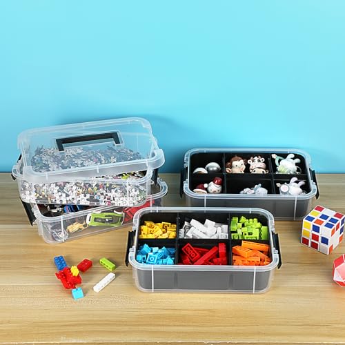 JUXYES 4-Tiers Plastic Stack Carry Storage Containers Box wih Handle Lids - color: Black