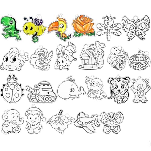WILLBOND 24 Pieces Sun Catchers Craft Assorted Sun Catcher Kits for Window - style: Animals Theme