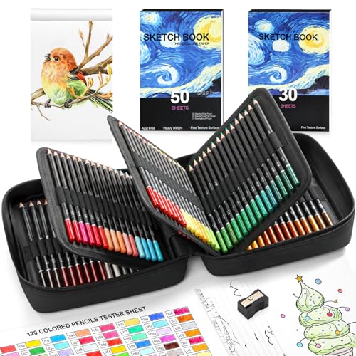 TMOL 120 Pack Colored Pencils for Adult Coloring Books, Soft Core Oil Based Color Pencils with Sketch Book, Color Book, Art Supplies with Zipper Case, Gifts for Adults, Artists, Professionals