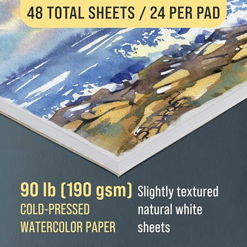 U.S. Art Supply 9" x 12" Premium Heavyweight Watercolor Paper Pad, 2-Pack