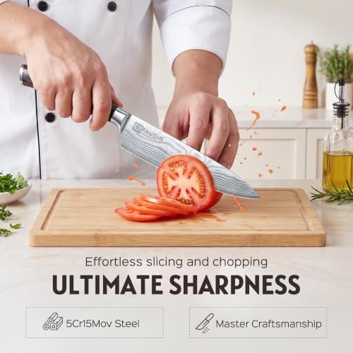 PAUDIN 17 PCS Kitchen Knife Set, Razor Sharp Knife Block Sets, Ideal Gifts - color: Brown, size: 17 PCS Knife Set