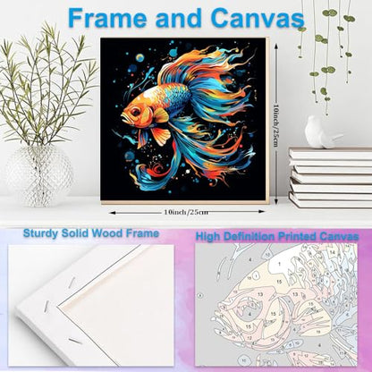 Artunion Framed Paint by Numbers Kit for Adults Beginners & Kids Ages 8-12, Abstract Koi Fish Paint by Number with Frame, Animal Paint by Numbers Kit on Canvas 10 * 10 Inch Without Easel - color: ZXT-397-F