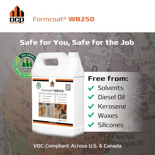 Formcoat WB250 Concrete Form Release Agent - Non-Staining Mold Release for Wooden, Plastic & Metal Molds – Solvent-Free Concrete Mold Release for Precast, Architectural & DIY Projects – 1 Gallon
