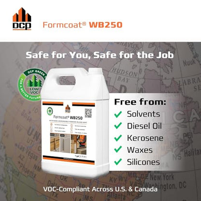 Formcoat WB250 Concrete Form Release Agent - Non-Staining Mold Release for Wooden, Plastic & Metal Molds – Solvent-Free Concrete Mold Release for Precast, Architectural & DIY Projects – 1 Gallon