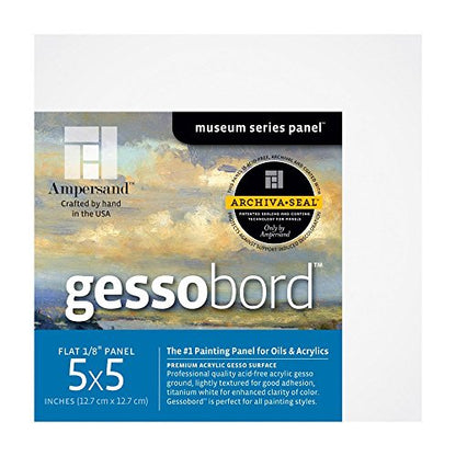 Ampersand Gessobord for Acrylic, Oil and Mixed Media, 1/8 Inch Depth, 5X5 Inch, Pack of 4 (GBS055) - size: 5" x 5" Pack of 4