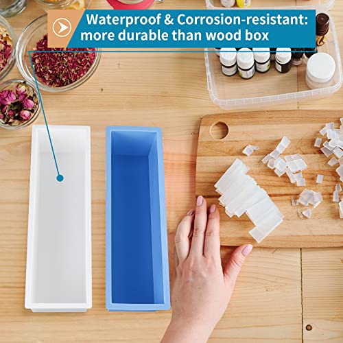2 Pcs Loaf Soap Mold with Plastic Box, Flexible Silicone Rectangular Mold 42oz, Swirl Making Tool for DIY Soap, Handmade Candles, Resin Casting, Homemade Desserts (Blue) - color: Blue