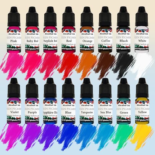 Alcohol Ink Set - 16 Colors Vibrant Colors High Concentrated Alcohol-Based Ink, Concentrated Epoxy Resin Paint Colour Dye Great for Resin Petri Dish, Coaster, Painting -10ml Each
