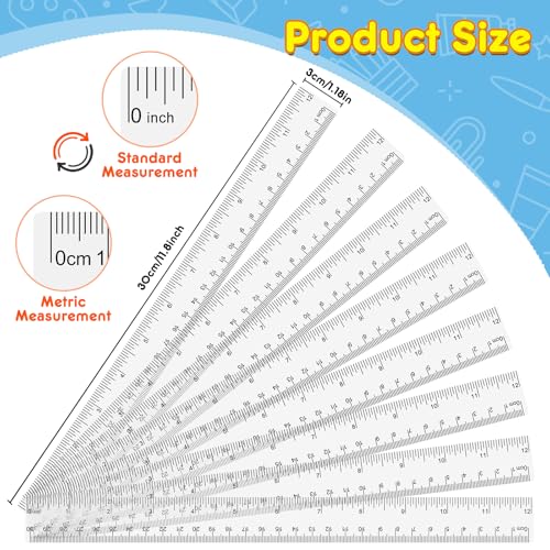 32 Pack Clear Plastic Ruler 12 Inch, Rulers Bulk for Classroom School | Transparent Ruler with Centimeters and Inches, Durable Metric Ruler, Back to School Office Home Supplies for Kids