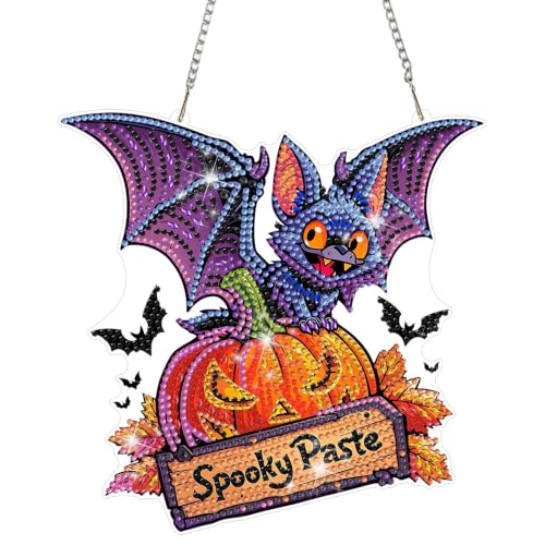 MAXBYE Halloween Vampire Bat Diamond Art Kits Hanging, DIY 5D Special Shaped Diamond Painting Craft Gem Art Rhinestone for Adults for Home Window Door Decor 8×8 Inch - color: XSL062