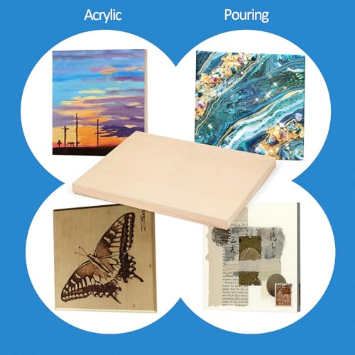 4 Pack 14x14’’ Unfinished Birch Wood Panels Kit for Painting | Studio 3/4’’ Deep Wooden Canvas, Cradle Boards for Acrylic Pouring, Art, Crafts, Epoxy Resin, Laser Engraving Cutting - size: 14'' x 14'' Studio