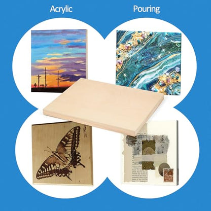 4 Pack 14x14’’ Unfinished Birch Wood Panels Kit for Painting | Studio 3/4’’ Deep Wooden Canvas, Cradle Boards for Acrylic Pouring, Art, Crafts, Epoxy Resin, Laser Engraving Cutting - size: 14'' x 14'' Studio