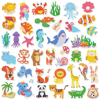 Labeol Diamond Art Kits for Kids Boys and Girls Ages 6-8-10-12 Easy to DIY Creative Diamond Art Sticker Craft by Numbers Kits for Kids and Adult Beginners (Jungle Animals) - style: Jungle Animals