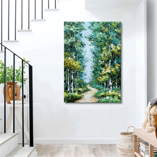 Alenoss Hand Painted Oil Painting on Canvas, Green Textured Wall Art | 28x40 inches Forest Painting for Living Room Bedroom - color: AL-B103
