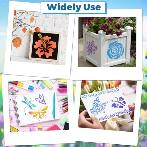 18 PCS Flower Painting Stencils Reusable Stencils for Painting on Wood Rocks Canvas Fabric Glass Pottery 6.5x6.5 Inch - style: 18PCS Flower