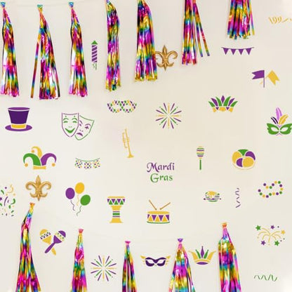FINGERINSPIRE 4PCS Mardi Gras Painting Stencil 7.9x7.9inch Large Drums Balloons Colorful Ribbons Drawing Template Musical Instruments Flags Stencil for Painting Reusable Mardi Gras Words Template - color: Mardi Gras